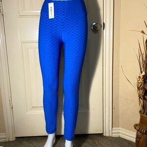NWT  ENCOUR Culture Bright Blue waffle leggings ruched bum